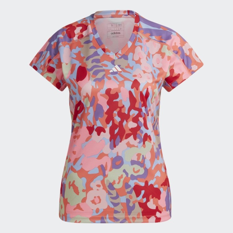 Camiseta Coral Aeroready Train Essentials Minimal Branding Decote Em V Com Estampa Floral Adidas