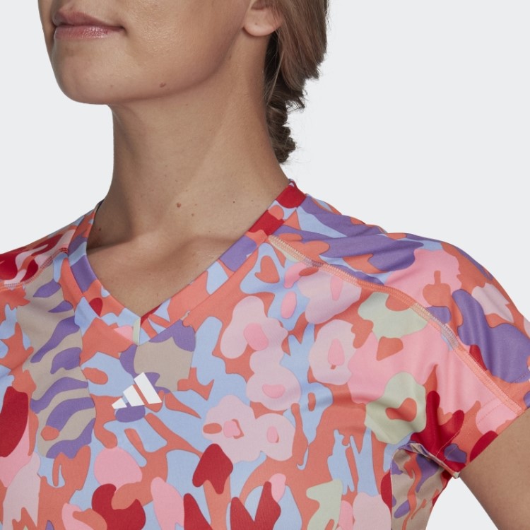 Camiseta Coral Aeroready Train Essentials Minimal Branding Decote Em V Com Estampa Floral Adidas
