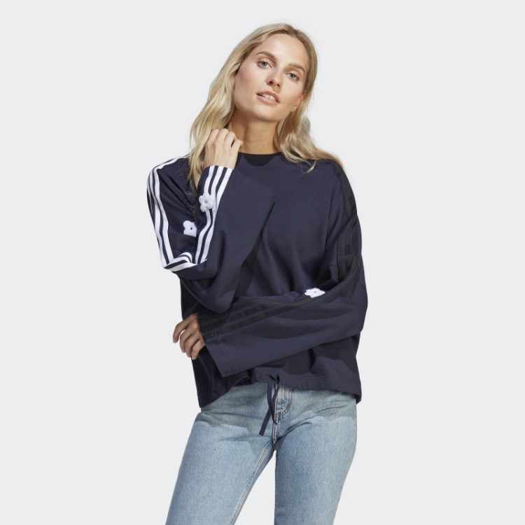 Moletom Adidas Com As Três Listras E Estampas De Flores Em Chenille