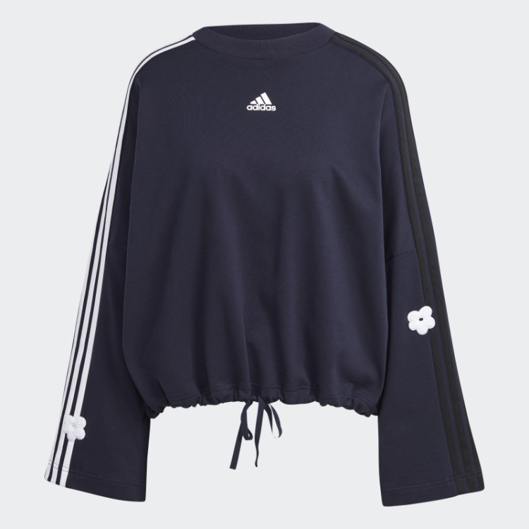 Moletom Adidas Com As Três Listras E Estampas De Flores Em Chenille