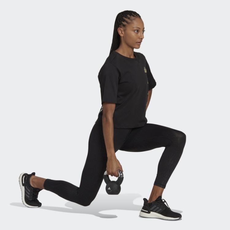 Camiseta Adidas Aeroready Training Crop Estampada Preta
