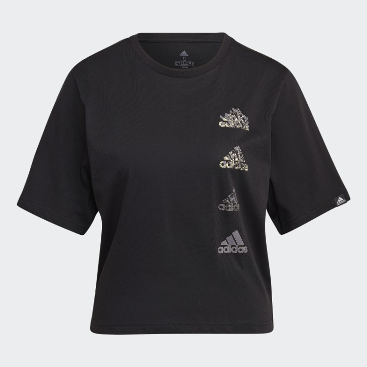 Camiseta Adidas Aeroready Training Crop Estampada Preta