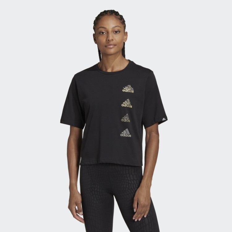 Camiseta Preta Aeroready Com Estampa Crop Adidas