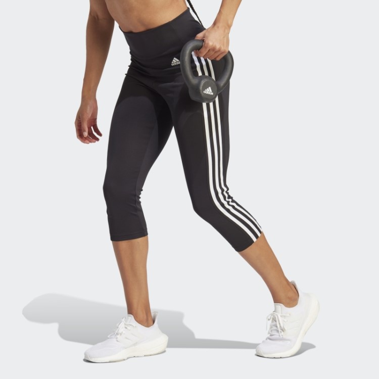 Adidas Projetada Para Mover Leggings Esportivas 3/4 Listras De Cintura Alta Brancas Elegantes