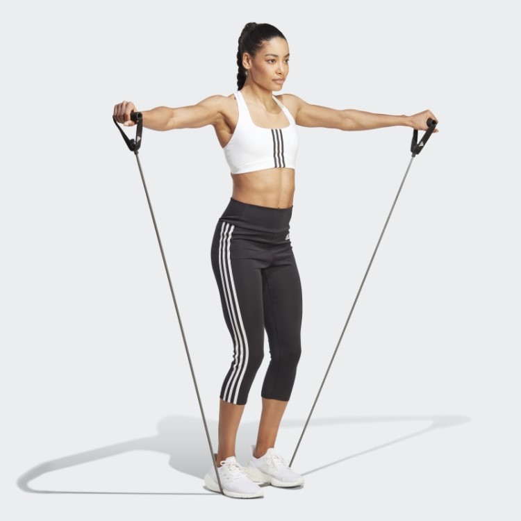 Moda Adidas Projetada Para Mover Leggings Esportivos 3/4 Listras Altas Brancas