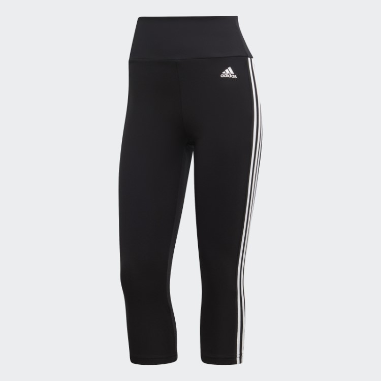 Moda Adidas Projetada Para Mover Leggings Esportivos 3/4 Listras Altas Brancas