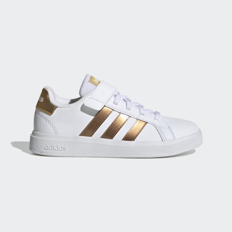 Adidas Grand Court Estilo De Vida Sustentável Sapatos De Renda Elástica E Top Strap Dourado Fosco