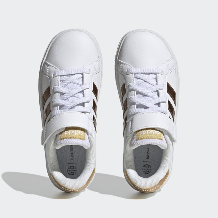 Adidas Grand Court Estilo De Vida Sustentável Sapatos De Renda Elástica E Top Strap Dourado Fosco