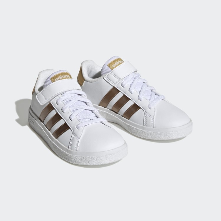 Adidas Grand Court Estilo De Vida Sustentável Sapatos De Renda Elástica E Top Strap Dourado Fosco