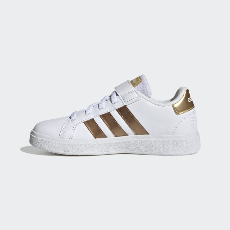 Adidas Grand Court Estilo De Vida Sustentável Sapatos De Renda Elástica E Top Strap Dourado Fosco