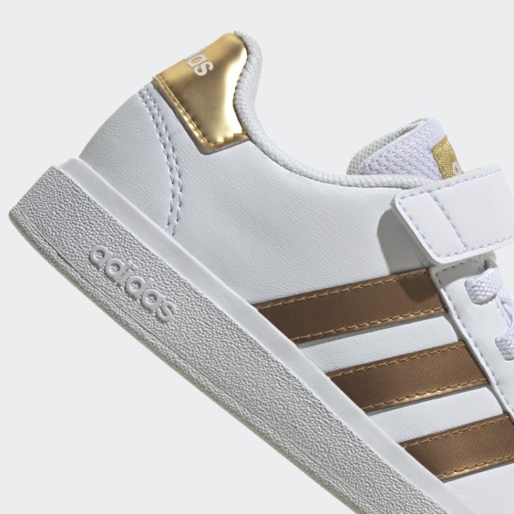 Adidas Grand Court Estilo De Vida Sustentável Sapatos De Renda Elástica E Top Strap Dourado Fosco