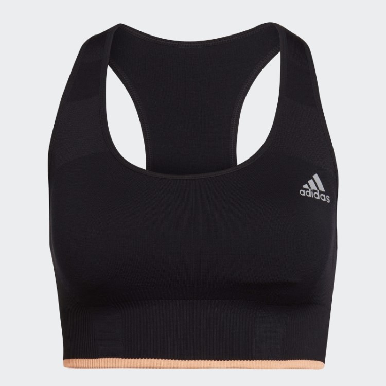 Sutiã De Lã Merino Preto Adidas Running De Suporte Médio Sem Costura