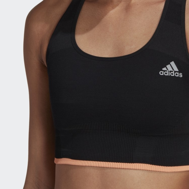 Sutiã De Lã Merino Preto Adidas Running De Suporte Médio Sem Costura