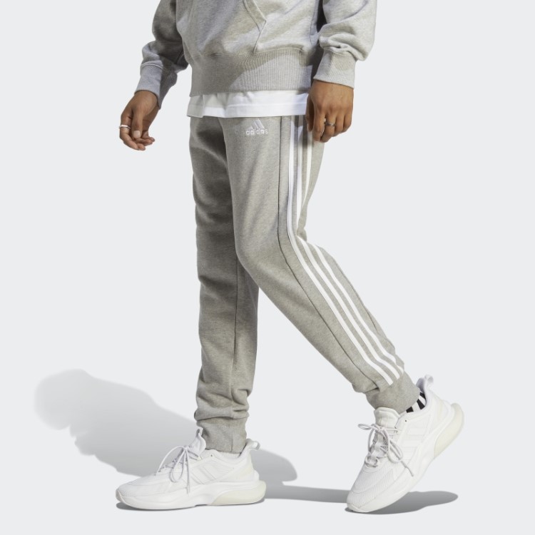 Calça Cinza Médio Essencial French Terry Com Manguito Afunilado E As Três Listras Adidas