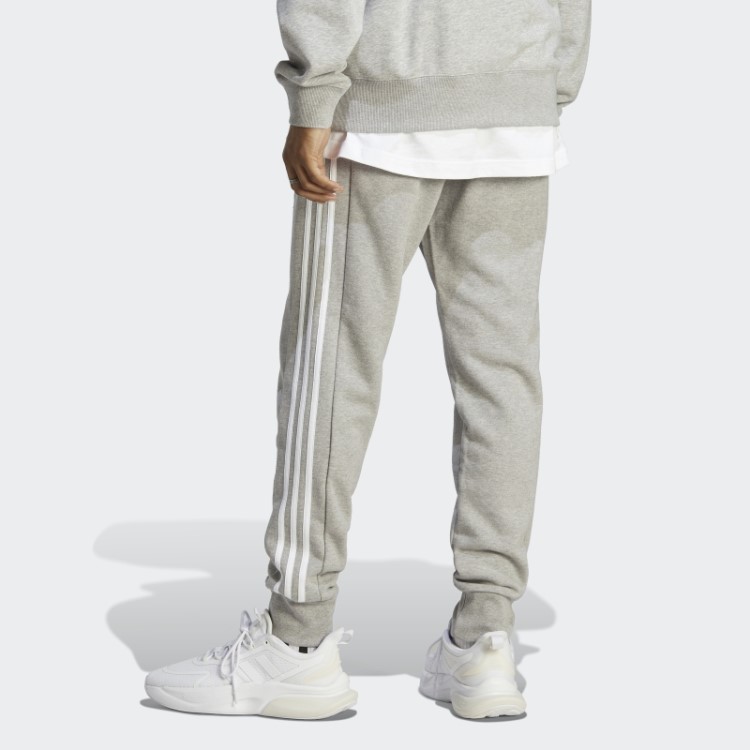Calça Cinza Médio Essencial French Terry Com Manguito Afunilado E As Três Listras Adidas