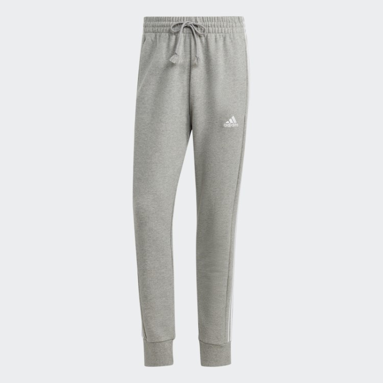 Calça Cinza Médio Essencial French Terry Com Manguito Afunilado E As Três Listras Adidas