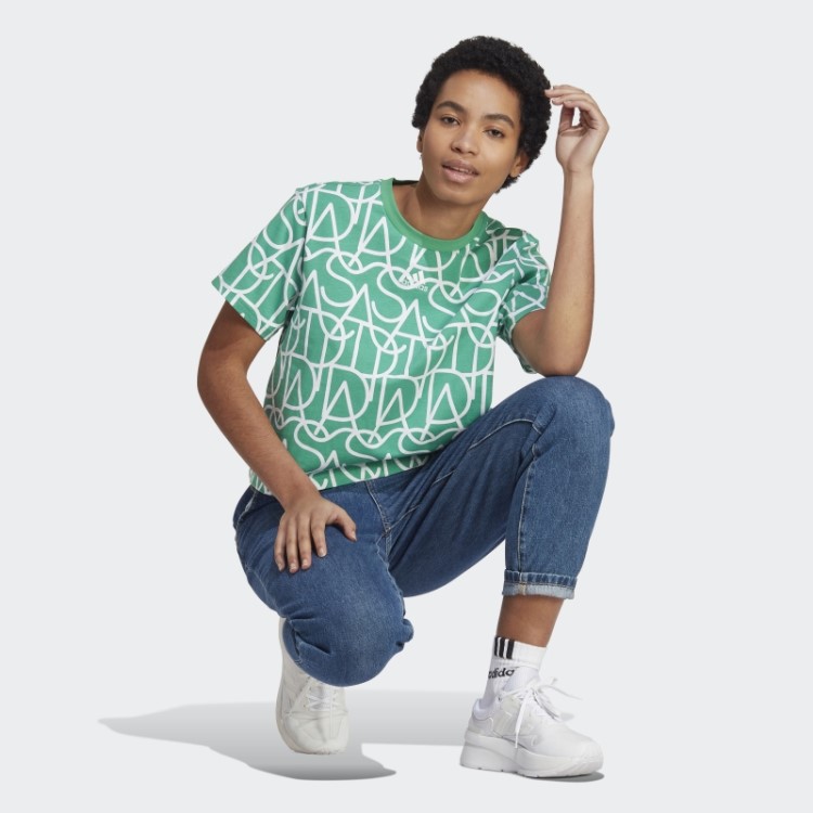 T-shirt De Namorado Estampada Adidas Verde Corte Verde Allover