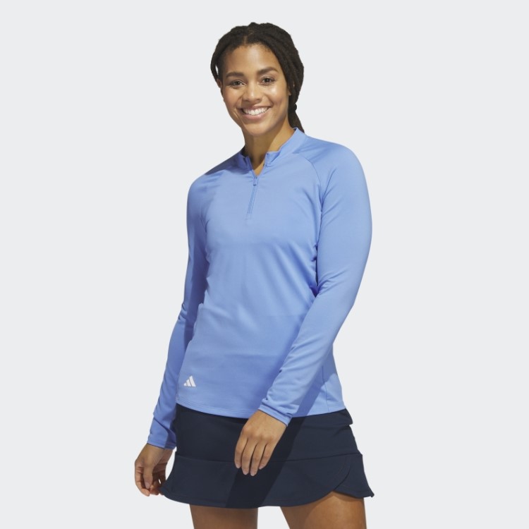Adidas Camisa Pólo De Golfe De Manga Longa Com Zíper Azul