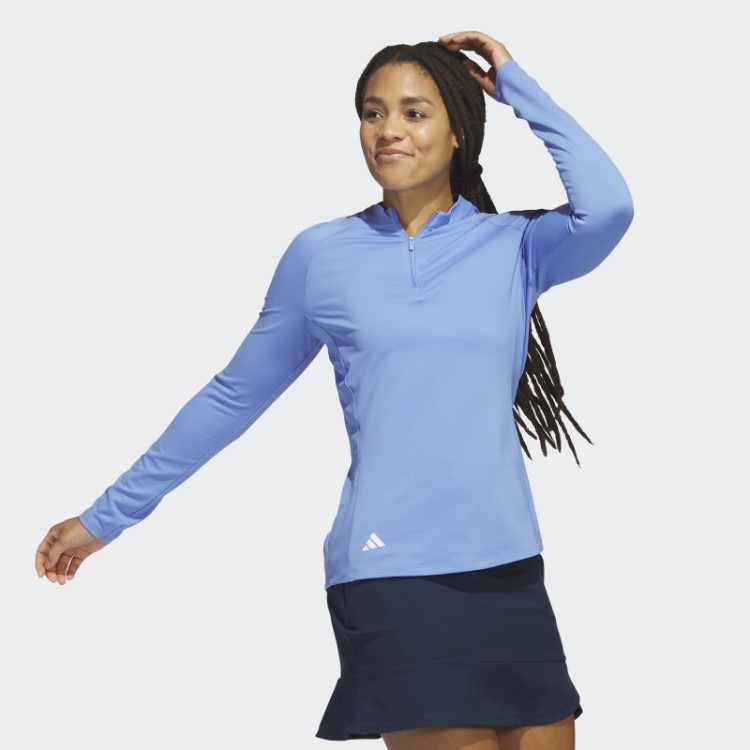 Adidas Camisa Pólo De Golfe De Manga Longa Com Zíper Azul