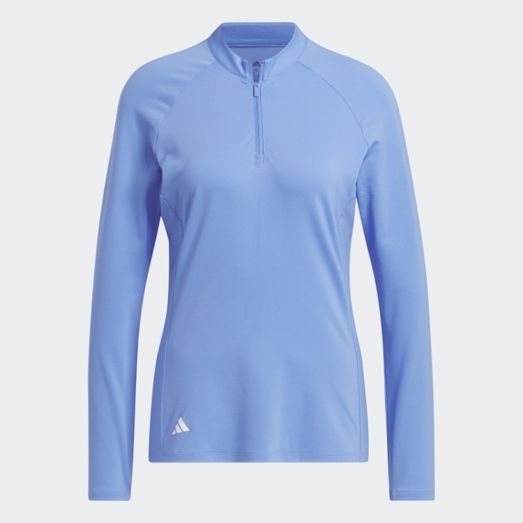 Adidas Camisa Pólo De Golfe De Manga Longa Com Zíper Azul
