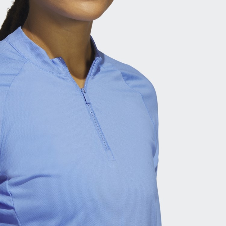 Adidas Camisa Pólo De Golfe De Manga Longa Com Zíper Azul
