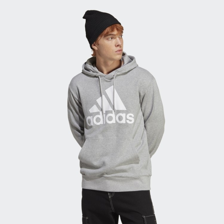 Moletom Adidas Cinza Médio Com Capuz French Terry Big Logo