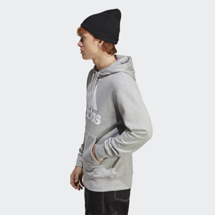 Moletom Adidas Cinza Médio Com Capuz French Terry Big Logo