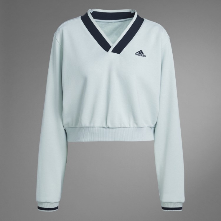 Moletom Cropped Verde Adidas Com Decote Em V