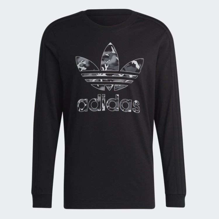 Camiseta De Manga Longa Com Listras Camufladas Preta Adidas