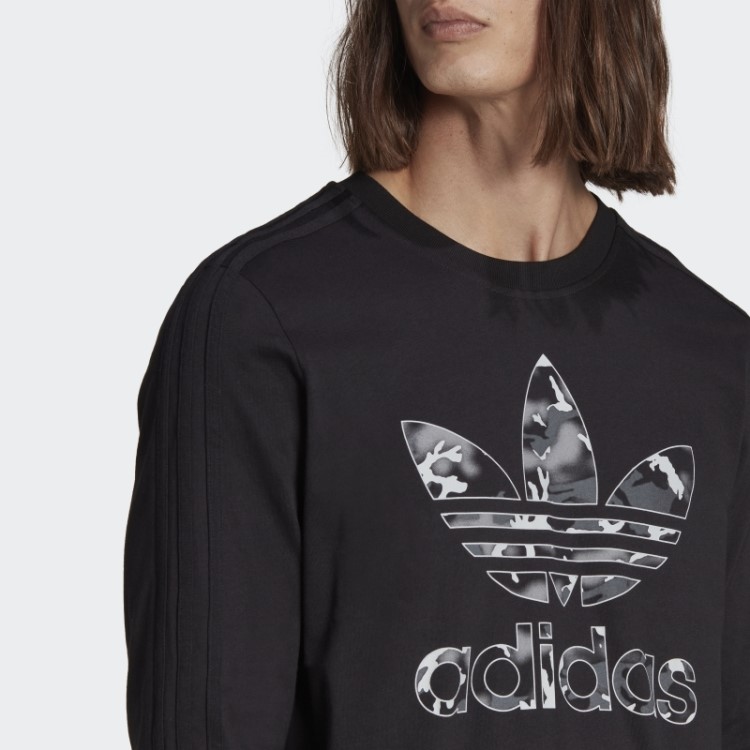 Camiseta De Manga Longa Com Listras Camufladas Preta Adidas