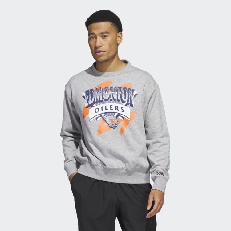 Adidas Oilers Moletom Vintage Crew Cinza Médio