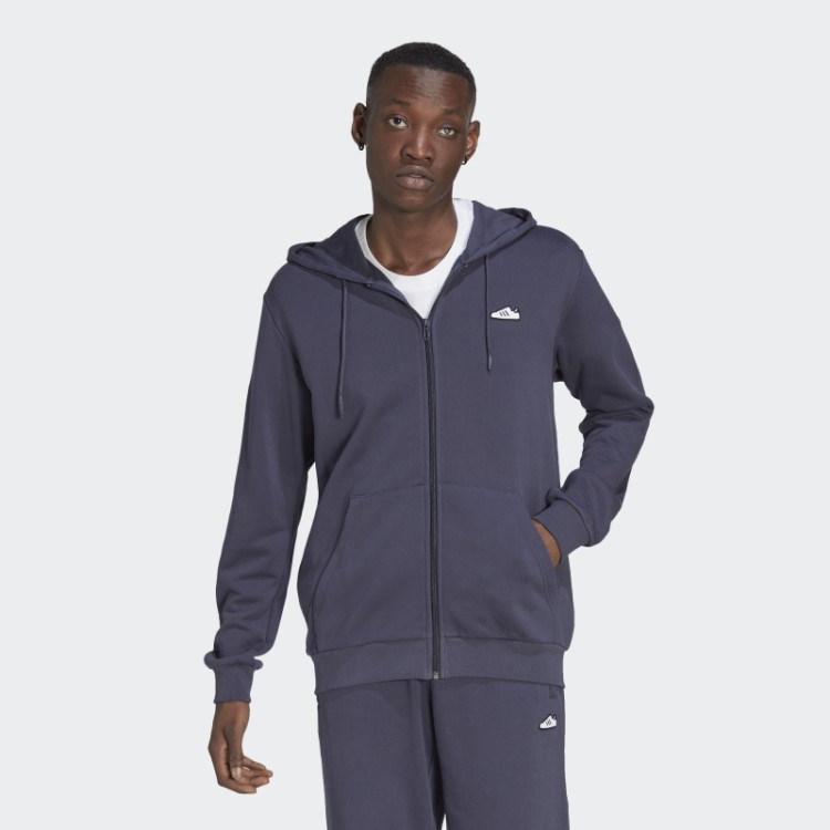 Adidas Moletom Azul Marinho Com Zíper Bordado