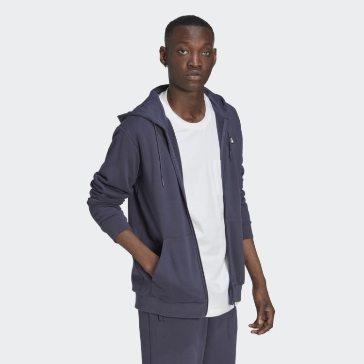 Adidas Moletom Azul Marinho Com Zíper Bordado