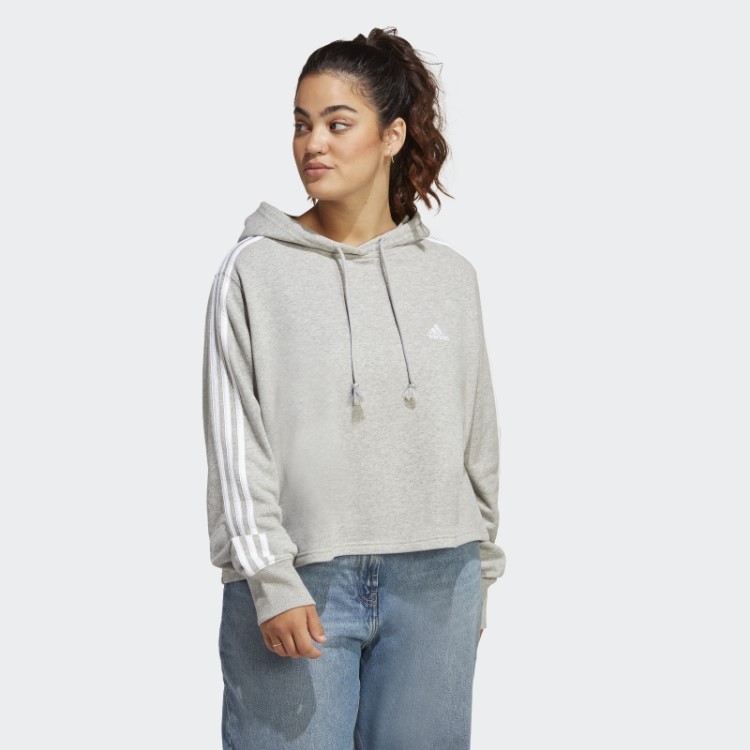 Essentials Moletom French Terry Cropped Com As Três Listras (tamanho Grande) Adidas Cinza Médio