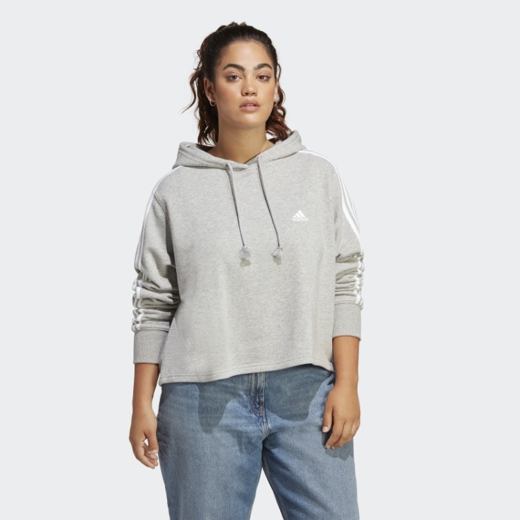 Essentials Moletom French Terry Cropped Com As Três Listras (tamanho Grande) Adidas Cinza Médio