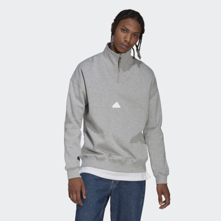 Moletom Com Zíper 1/4 Cinza Médio Adidas
