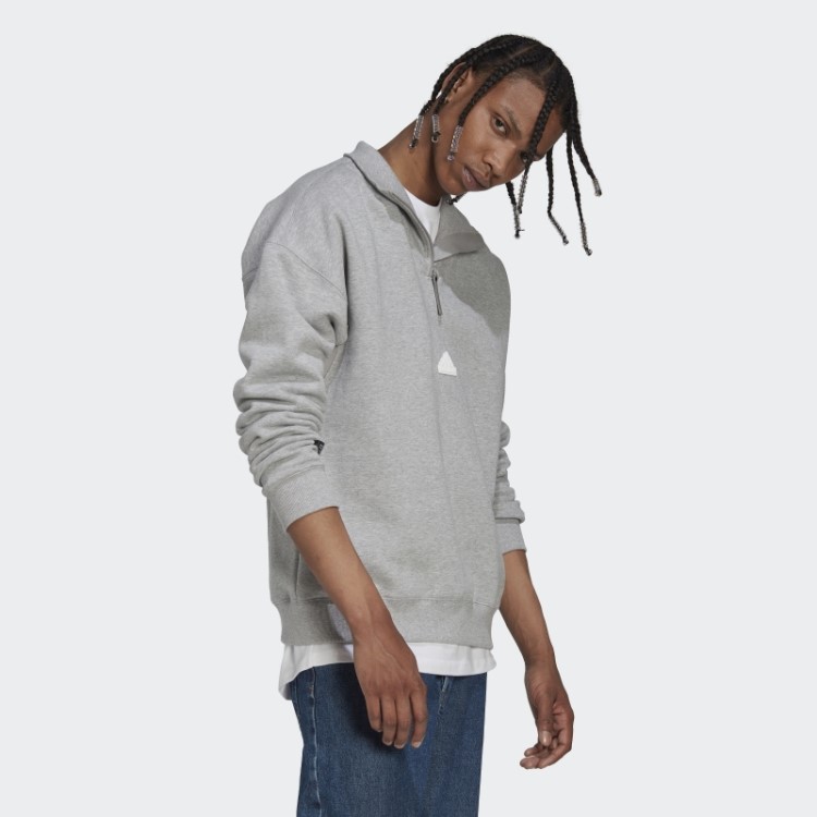 Moletom Com Zíper 1/4 Cinza Médio Adidas