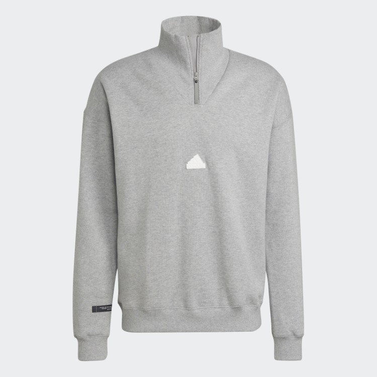 Moletom Com Zíper 1/4 Cinza Médio Adidas