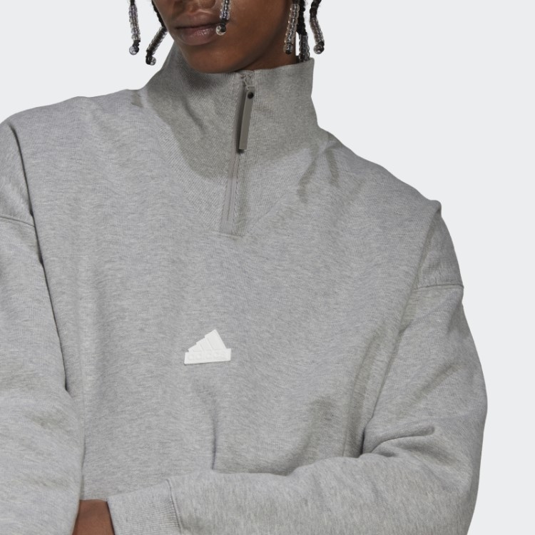 Moletom Com Zíper 1/4 Cinza Médio Adidas