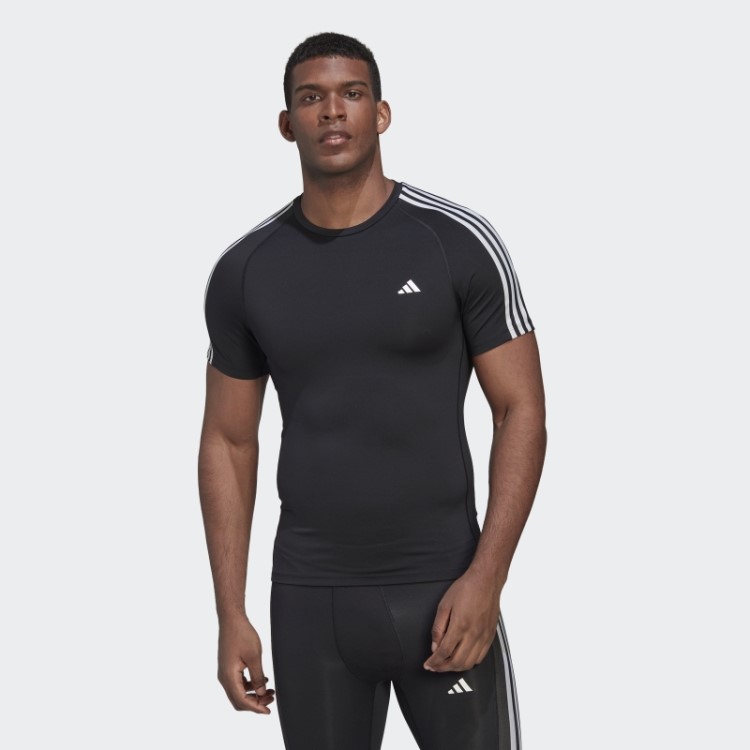 Camiseta De Treino Com As Três Listras Techfit Preta Adidas