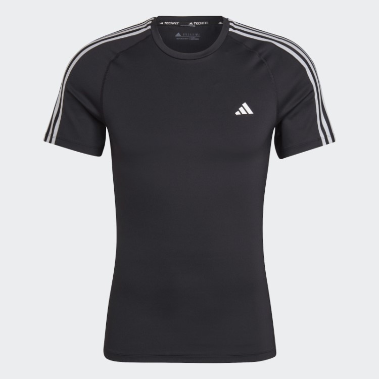 Camiseta De Treino Preta Adidas Techfit Com As Três Listras