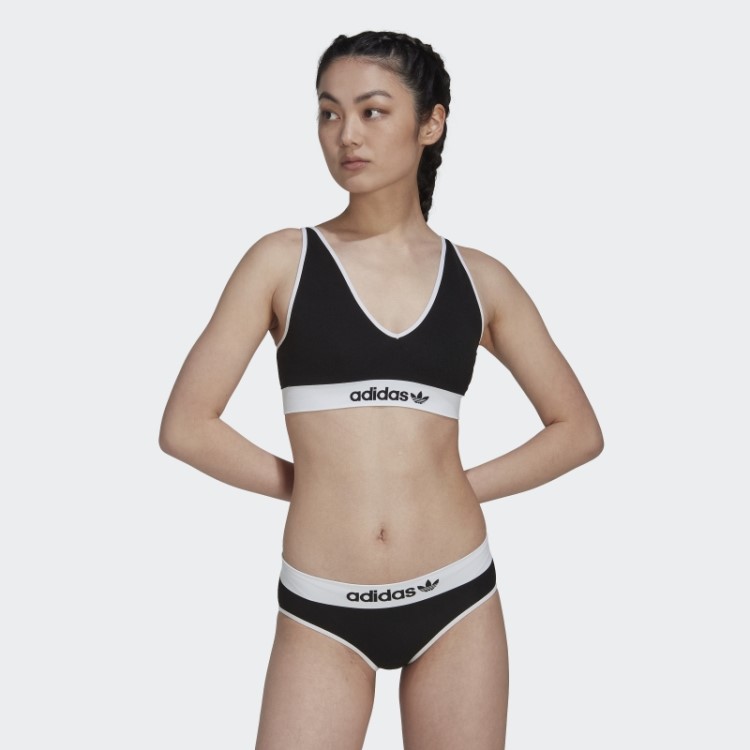Sutiã Preto Moderno Flexível De Algodão Cano Baixo Nas Costas Adidas