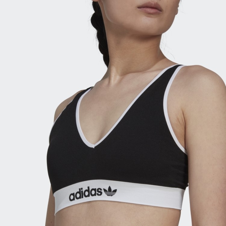 Sutiã Preto Moderno Flexível De Algodão Cano Baixo Nas Costas Adidas