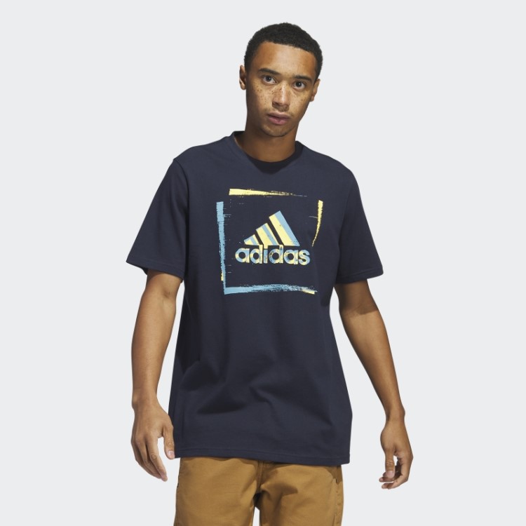 Camiseta Estampada De Manga Curta Com Estêncil Bicolor Adidas