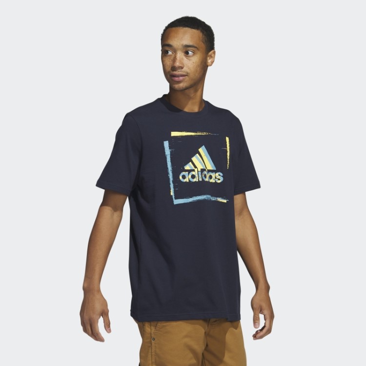 Camiseta Estampada De Manga Curta Com Estêncil Bicolor Adidas