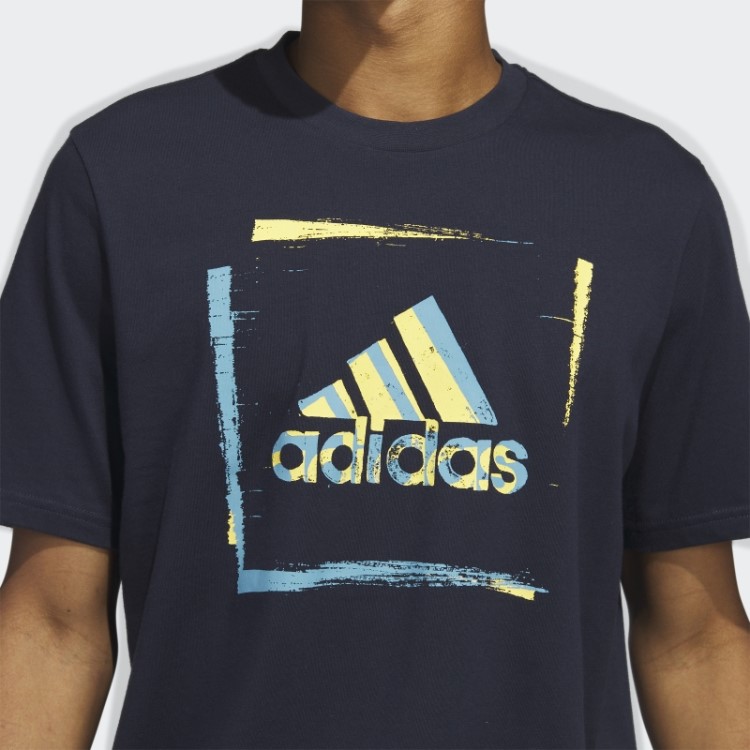 Camiseta Estampada De Manga Curta Com Estêncil Bicolor Adidas