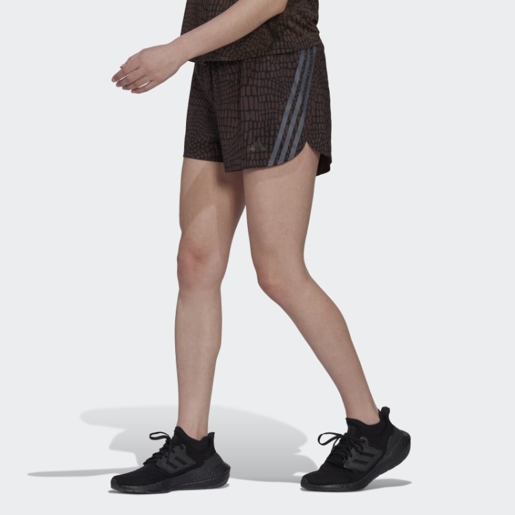 Short De Corrida Adidas Black Run Icons Com As Três Listras E Estampa De Crocodilo