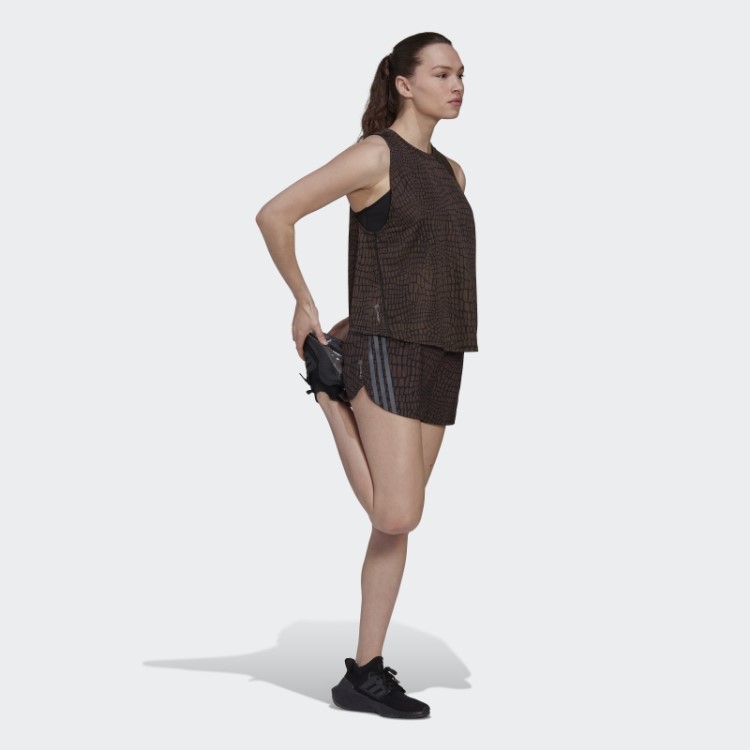 Adidas Run Icons Short De Corrida Preto Com As Três Listras E Estampa De Crocodilo