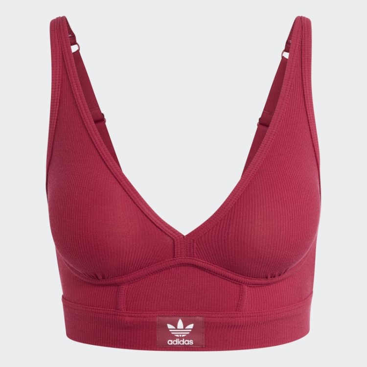 Adidas Adicolor Flex Brami De Algodão Canelado Com Decote Duplo Bordô