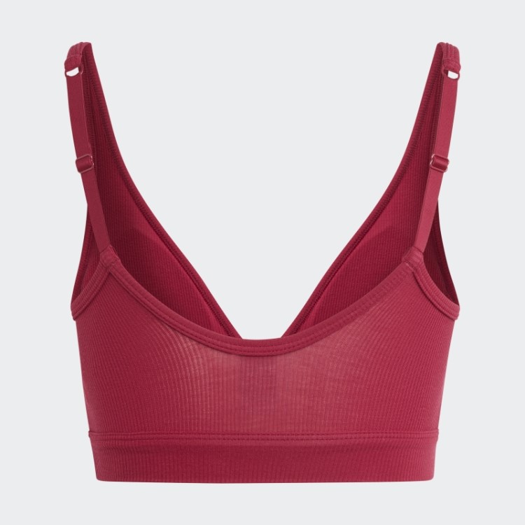 Adidas Adicolor Flex Brami De Algodão Canelado Com Decote Duplo Bordô